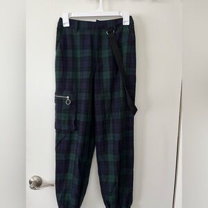 Forever 21 Green and Blue Cargo Pants with Plaid Design